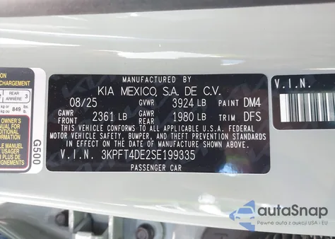2025 Kia K4 Lxs from USA, damaged, VIN 3KPFT4DE2SE199335